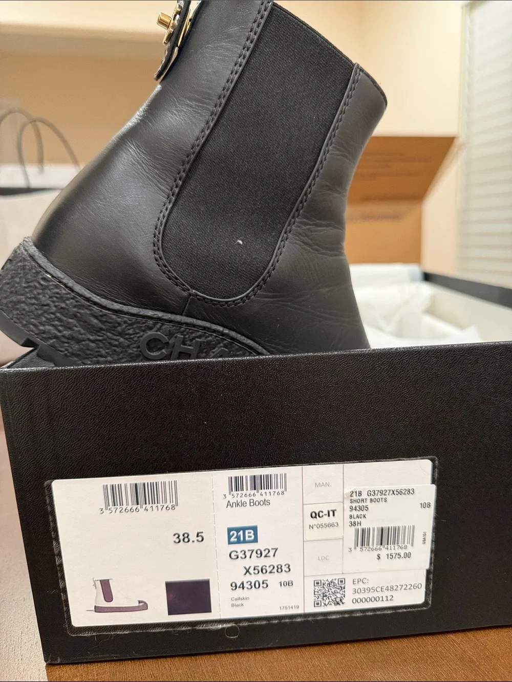 CHANEL Black Leather Platform Chelsea Booties with CC Toe Motif - Picture 12 of 12